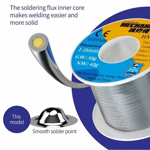 Solder Mechanic HX-T100, (Sn 63% , Pb 37%, flux 1-3%, 0.2 mm, 55 g) Preview 1