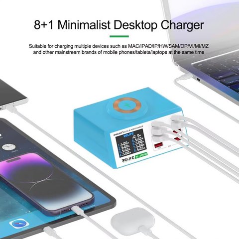 Сетевое зарядное устройство RELIFE RL-309AW, 100 Вт, Quick Charge, Power Delivery (PD), с беспроводной зарядкой, 8 портов Превью 3