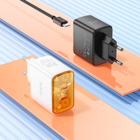 Мережевий зарядний пристрій Hoco CS43A, 45 Вт, Power Delivery (PD), білий, 2 порта, #6942007620833 Прев'ю 2