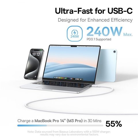 USB кабель Baseus PicoGo, 2xUSB тип-C, 100 см, 240 Вт, блакитний, силіконовий, магнітний, #P10376800311-00 Прев'ю 5