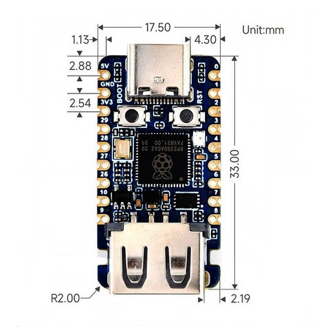Міні плата Raspberry RP2350-USB-A (двоядерний процесор RP2350 з подвійною архітектурою) Превью 3