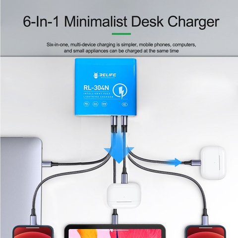 Сетевое зарядное устройство RELIFE RL-304N, 87 Вт, Quick Charge, Power Delivery (PD), 6 портов Превью 2